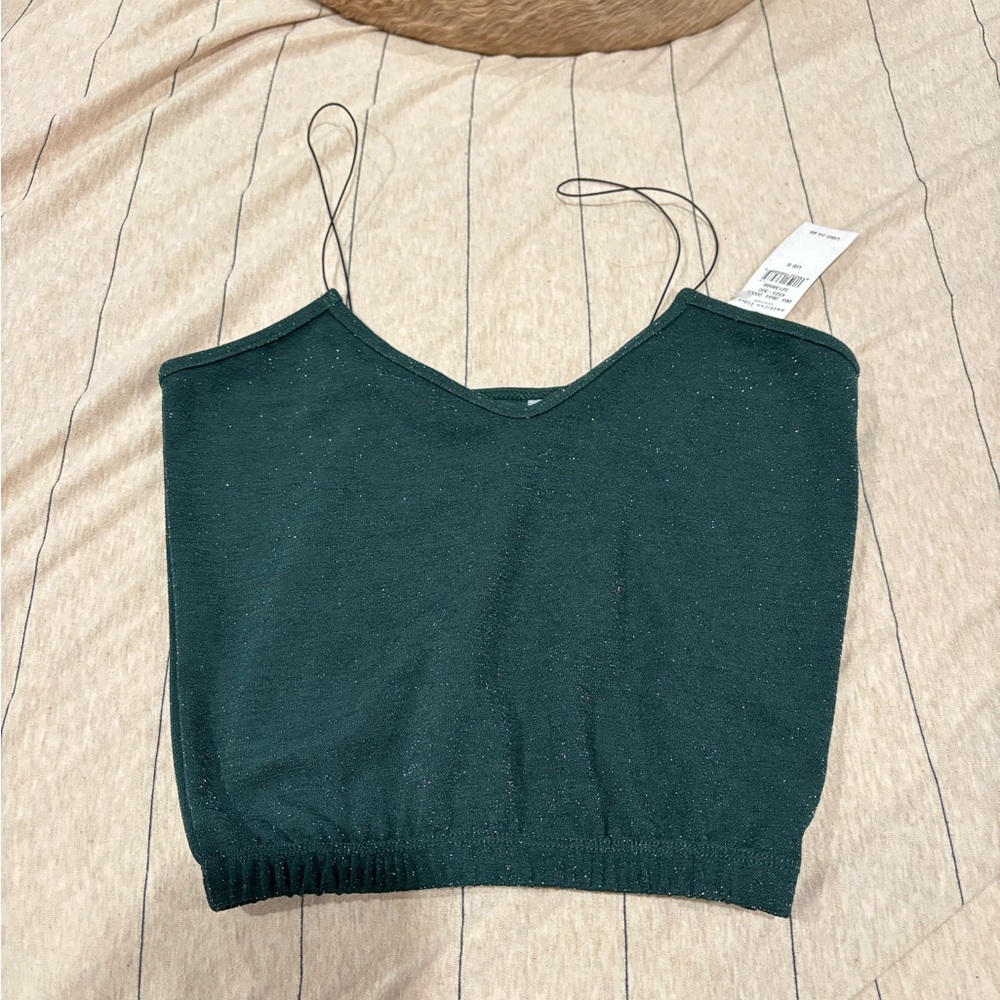 Dark green/teal sparkle tank crop top